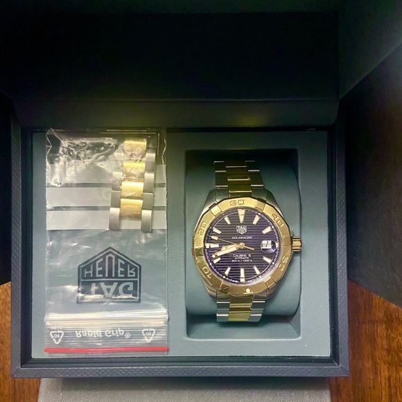 Tag Heuer Accessories - TagHeur two-tone Aquaracer Chronograph Automatic Diving watch navy blue dial